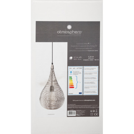 Suspension goutte métal "Kiru" argent Diamètre 23 cm Atmosphera
