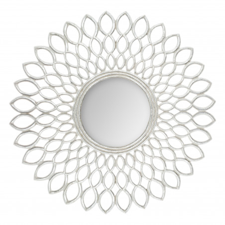 Miroir "Fleur" argent & bois sculpté Diamètre 90 cm Atmosphera