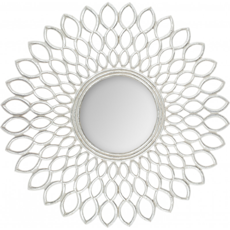 Miroir "Fleur" argent & bois sculpté Diamètre 90 cm Atmosphera