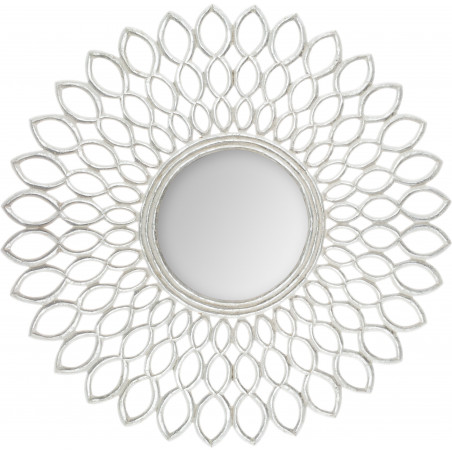 Miroir "Fleur" argent & bois sculpté Diamètre 90 cm Atmosphera