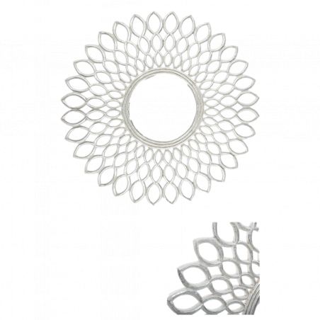 Miroir "Fleur" argent & bois sculpté Diamètre 90 cm Atmosphera