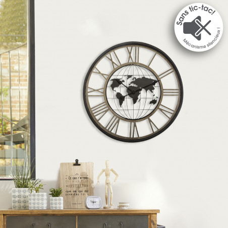 Horloge "Monde", métal Diamètre 67 cm Atmosphera