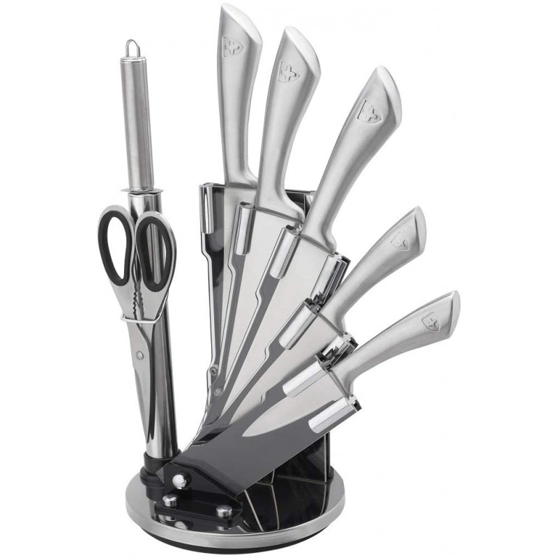 Ensemble couteaux 7 pièces + Support pliant et pivotant à 360° Silver Royalty Line