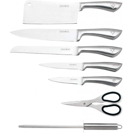Ensemble couteaux 7 pièces + Support pliant et pivotant à 360° Silver Royalty Line