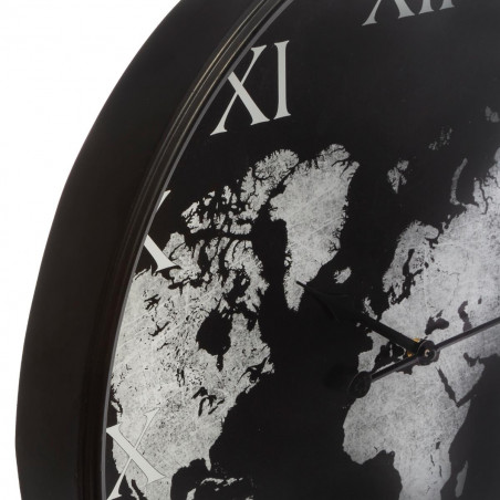 Horloge "Monde" noire, métal Diamètre 57 cm Atmosphera