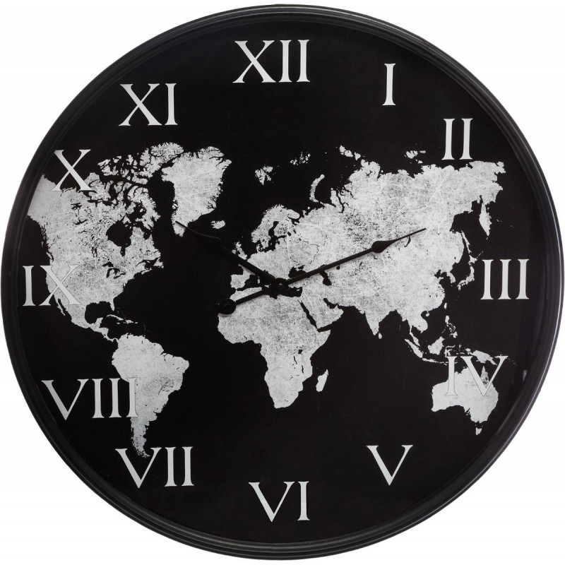 Horloge "Monde" noire, métal Diamètre 57 cm Atmosphera