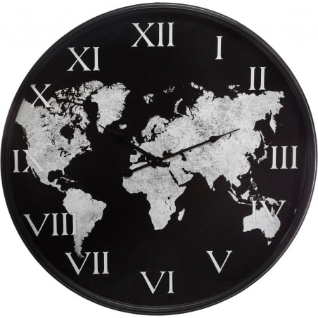 Horloge "Monde" noire, métal Diamètre 57 cm Atmosphera