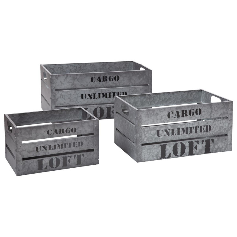Lot de 3 Caisses Cagette de rangement Cargo Silver Atmosphera