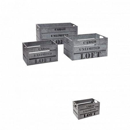 Lot de 3 Caisses Cagette de rangement Cargo Silver Atmosphera