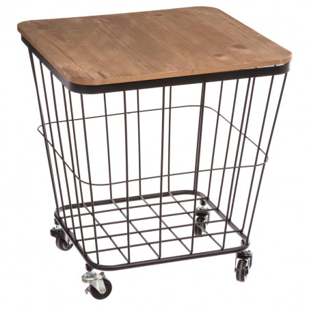 Table coffre "Jordi" à roulettes, métal & bois Atmosphera