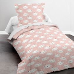 Parure de couette 140 x 200 "Poopy rose" 100% Coton / 57 Fils/cm²