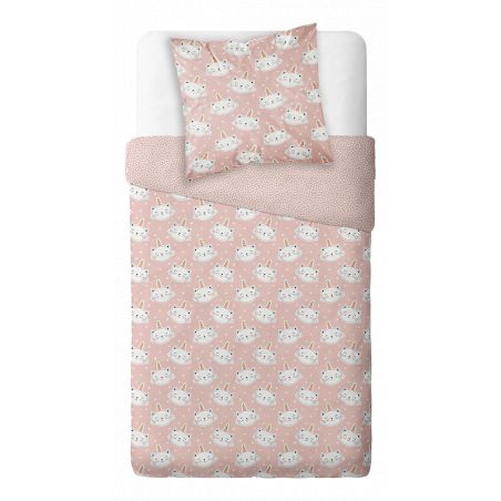 Parure de couette 140 x 200 "Poopy rose" 100% Coton / 57 Fils/cm²