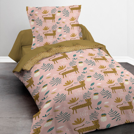 Parure de couette 140 x 200 "Safari rose" 100% Coton / 57 Fils/cm²