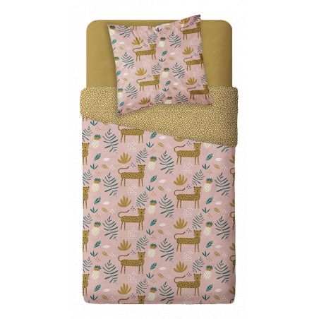 Parure de couette 140 x 200 "Safari rose" 100% Coton / 57 Fils/cm²
