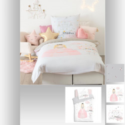 Parure de couette 140 x 200 "Princesse" Réversible 100% Coton / 57 Fils/cm²
