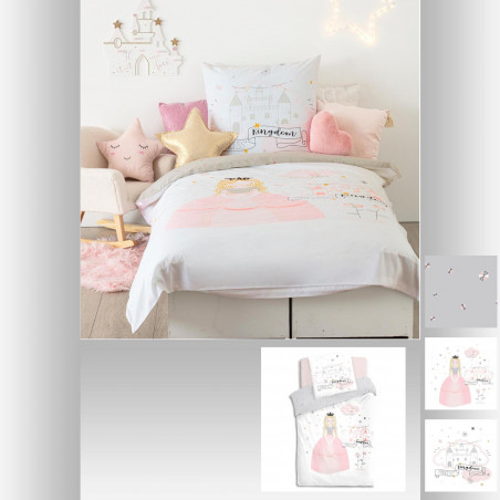 Parure de couette 140 x 200 "Princesse" Réversible 100% Coton / 57 Fils/cm²
