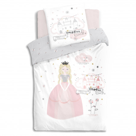 Parure de couette 140 x 200 "Princesse" Réversible 100% Coton / 57 Fils/cm²