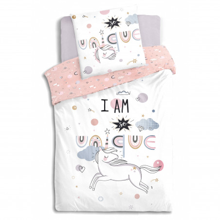 Parure de couette 140 x 200 "Licorne" Réversible 100% Coton / 57 Fils/cm²