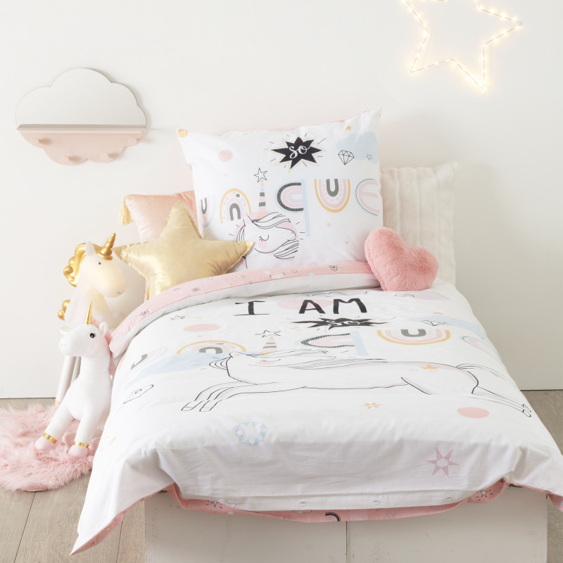 Parure de couette 140 x 200 "Licorne" Réversible 100% Coton / 57 Fils/cm²