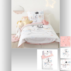 Parure de couette 140 x 200 "Licorne" Réversible 100% Coton / 57 Fils/cm²