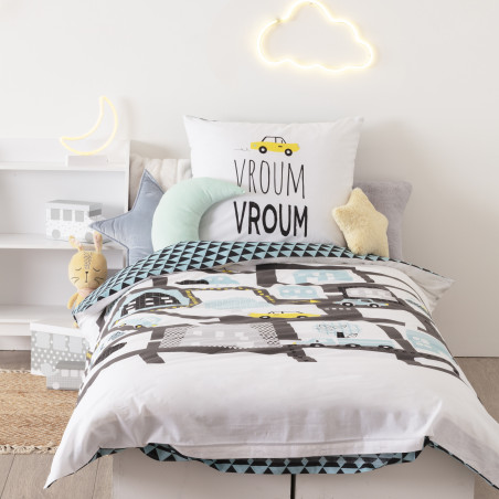 Parure de couette 140 x 200 "Route" Réversible 100% Coton / 57 Fils/cm²