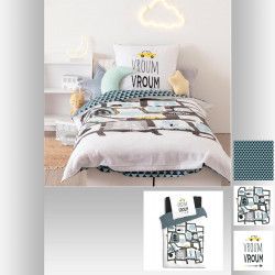 Parure de couette 140 x 200 "Route" Réversible 100% Coton / 57 Fils/cm²