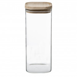 Lot de 3 Bocaux de rangement en verre et bois couvercle hermétique empilable Atmosphera