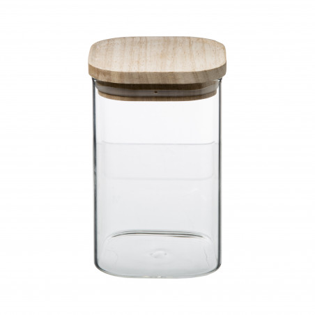 Lot de 3 Bocaux de rangement en verre et bois couvercle hermétique empilable Atmosphera