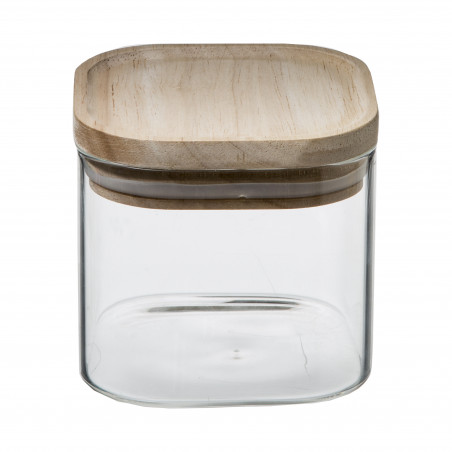 Lot de 3 Bocaux de rangement en verre et bois couvercle hermétique empilable Atmosphera
