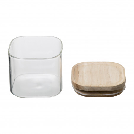 Lot de 3 Bocaux de rangement en verre et bois couvercle hermétique empilable Atmosphera