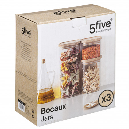 Lot de 3 Bocaux de rangement en verre et bois couvercle hermétique empilable Atmosphera
