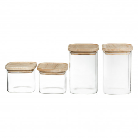 Bocaux de rangement en verre et bois couvercle hermétique Atmosphera