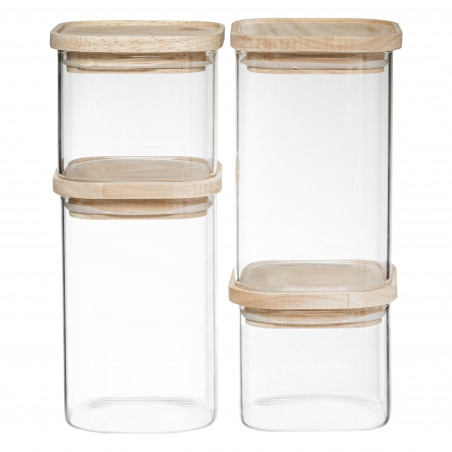 Bocaux de rangement en verre et bois couvercle hermétique Atmosphera