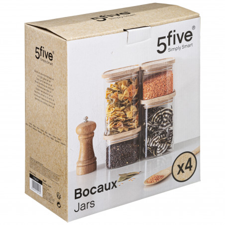 Bocaux de rangement en verre et bois couvercle hermétique Atmosphera