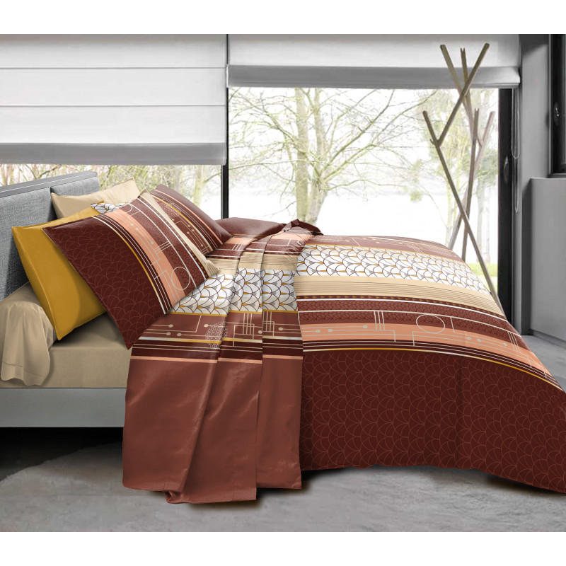 Pack complet Ardec Choco housse de couette pour lit 140 x 190 cm 100% coton / 57 fils/cm²