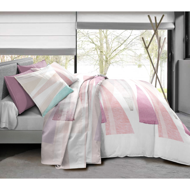 Pack complet La Ciotat Rose  housse de couette pour lit 140 x 190 cm 100% coton / 57 fils/cm²