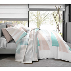 Pack complet La Ciotat Turquoise housse de couette pour lit 160 x 200 cm 100% coton / 57 fils/cm²