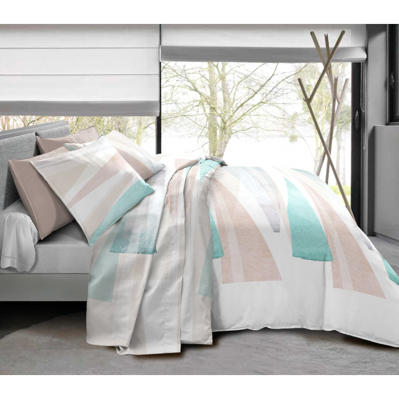 Pack complet La Ciotat Turquoise housse de couette pour lit 160 x 200 cm 100% coton / 57 fils/cm²