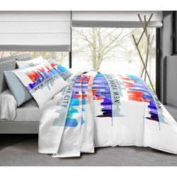Pack complet NY Skyline Bleu housse de couette pour lit 160 x 200 cm 100% coton / 57 fils/cm²