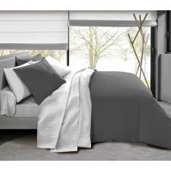 Pack complet 6 pièces Anthracite/Blanc housse de couette pour lit 140 x 190 cm 100% coton / 57 fils/cm²