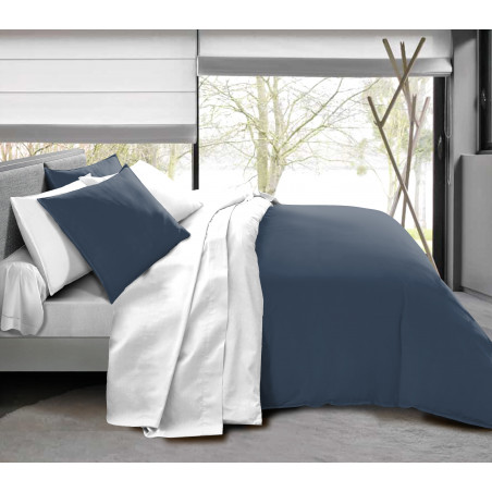 Pack complet 6 pièces Marine/Blanc housse de couette pour lit 160 x 200 cm 100% coton / 57 fils/cm²