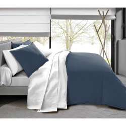 Pack complet 6 pièces Marine/Blanc housse de couette pour lit 180 x 200 cm "King size" 100% coton / 57 fils/cm²