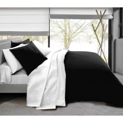 Pack complet 6 pièces Noir/Blanc housse de couette pour lit 140 x 190 cm 100% coton / 57 fils/cm²