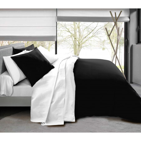 Pack complet 6 pièces Noir/Blanc housse de couette pour lit 160 x 200 cm 100% coton / 57 fils/cm²