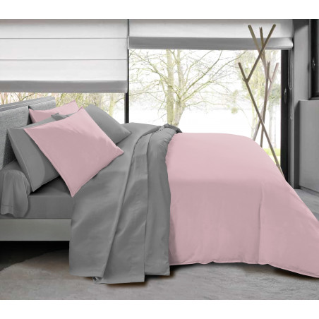Pack complet 6 pièces Rose/Gris housse de couette pour lit 180 x 200 cm "King size" 100% coton / 57 fils/cm²