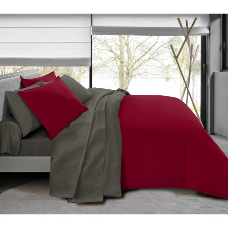 Pack complet 6 pièces Rouge/Taupe housse de couette pour lit 180 x 200 cm "King size" 100% coton / 57 fils/cm²
