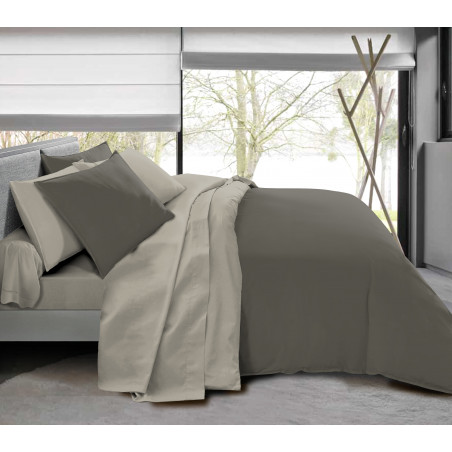 Pack complet 6 pièces Taupe/Lin housse de couette pour lit 160 x 200 cm 100% coton / 57 fils/cm²