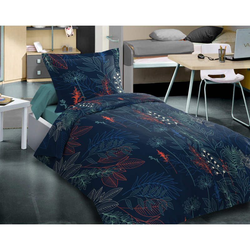 Pack complet Aquapulco bleu housse de couette pour lit 90 x 190 cm 100% coton / 57 fils/cm²
