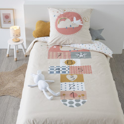 Parure de couette 140 x 200 "Marelle" Réversible 100% Coton / 57 Fils/cm²