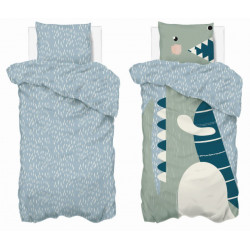 Parure de couette 140 x 200 "Dinosaure" Réversible 100% Coton / 57 Fils/cm²